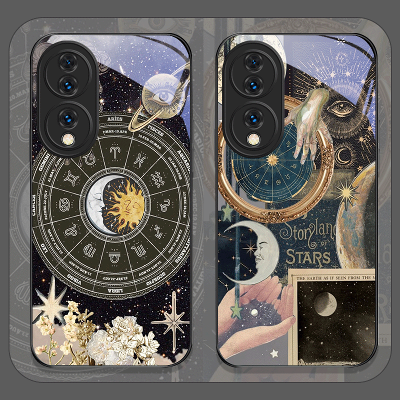 Huawei Mate 60 - Casing Ponsel Kaca Tempered Berlukisan Bintang